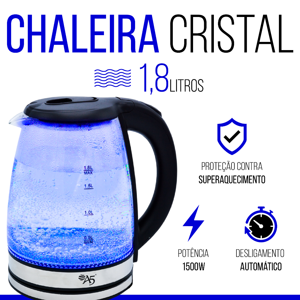 Chaleira Elétrica de Vidro 110V/220V - Design Elegante com Luz LED Azul ...