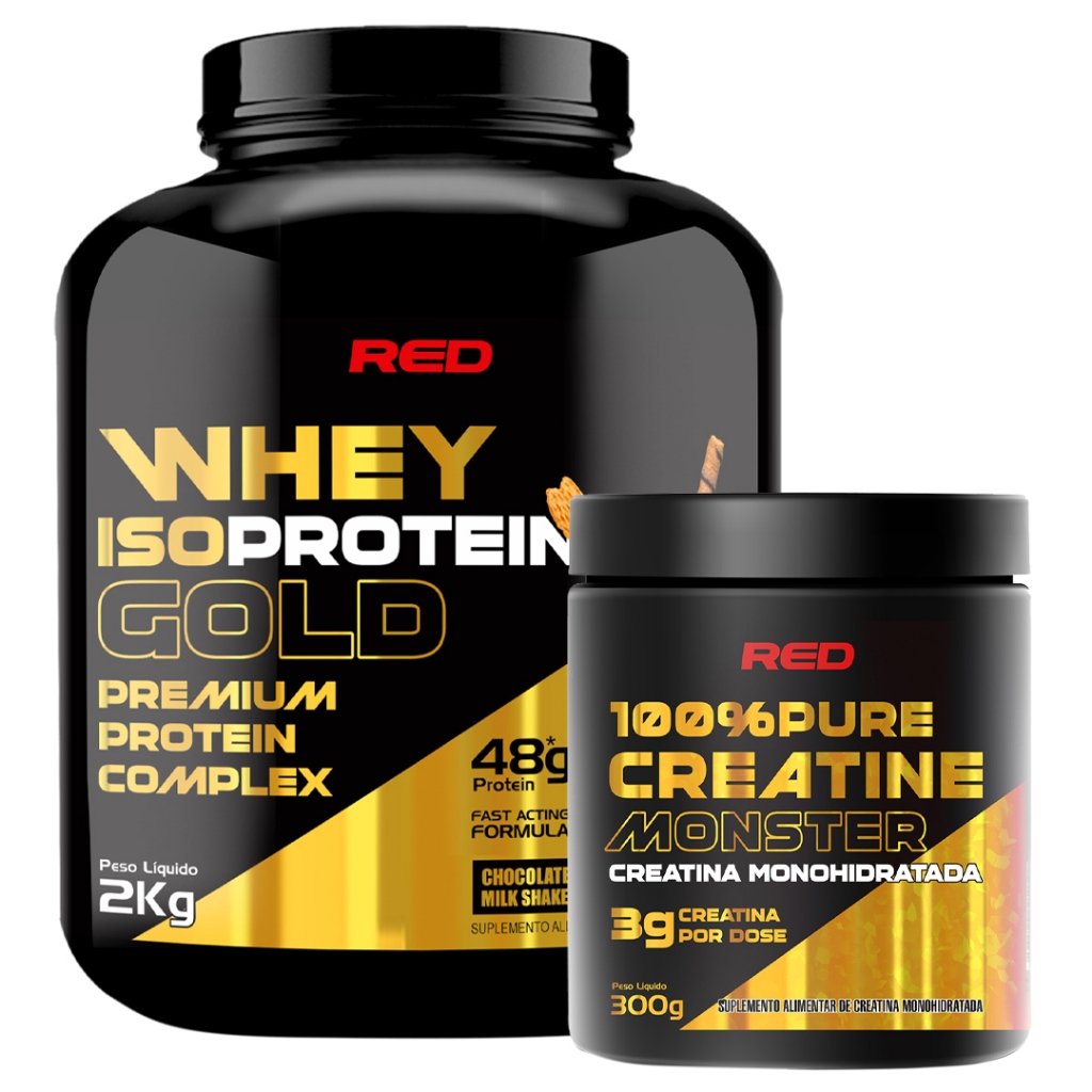 Kit Isoprotein Gold 2kg + Creatina 300g Pura - RedSeries | Shopee Brasil