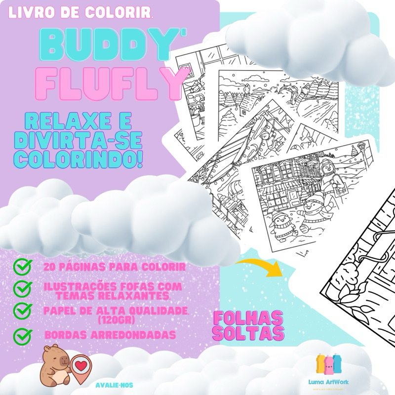livro para colorir BUDDY FLUFLY ( desenhos fofos, folhas soltas ...