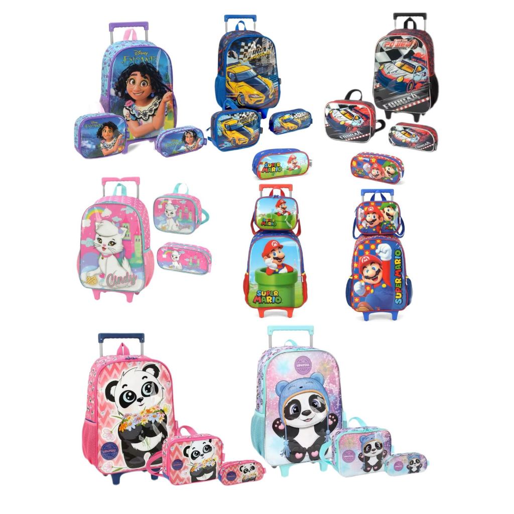 Kit Mochila de Rodinhas Escolar Infantil + Lancheira + Estojo Luxcel ...