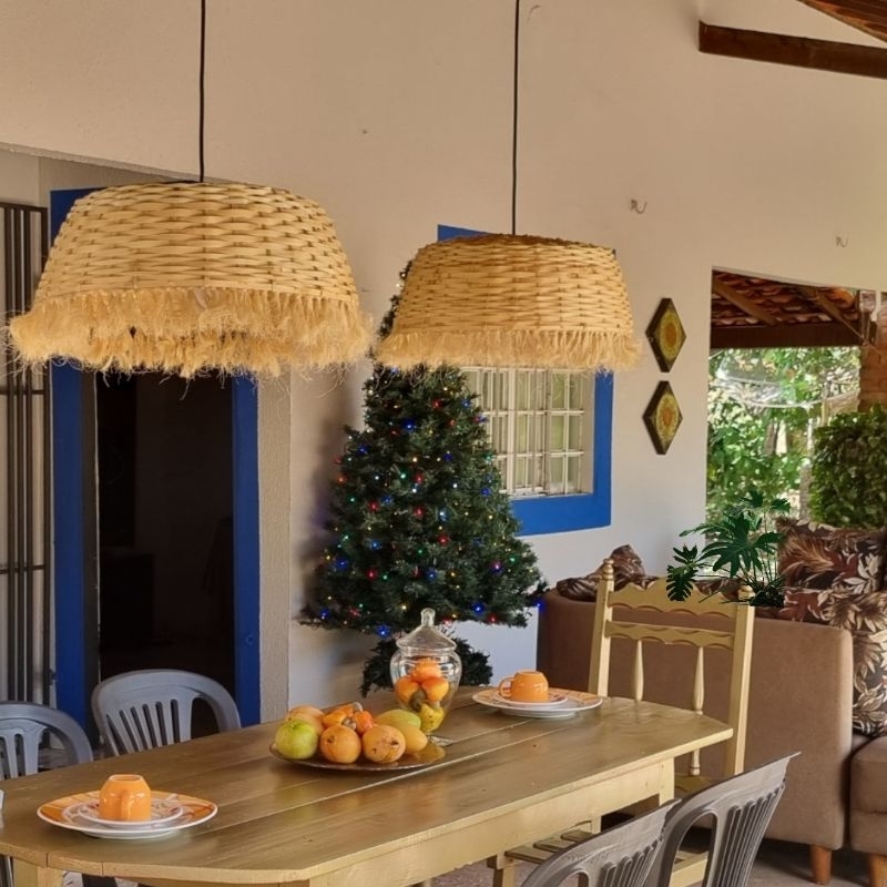 Luminária Lustre Pendente de Teto de Palha Artesanal (ao estilo boho ...