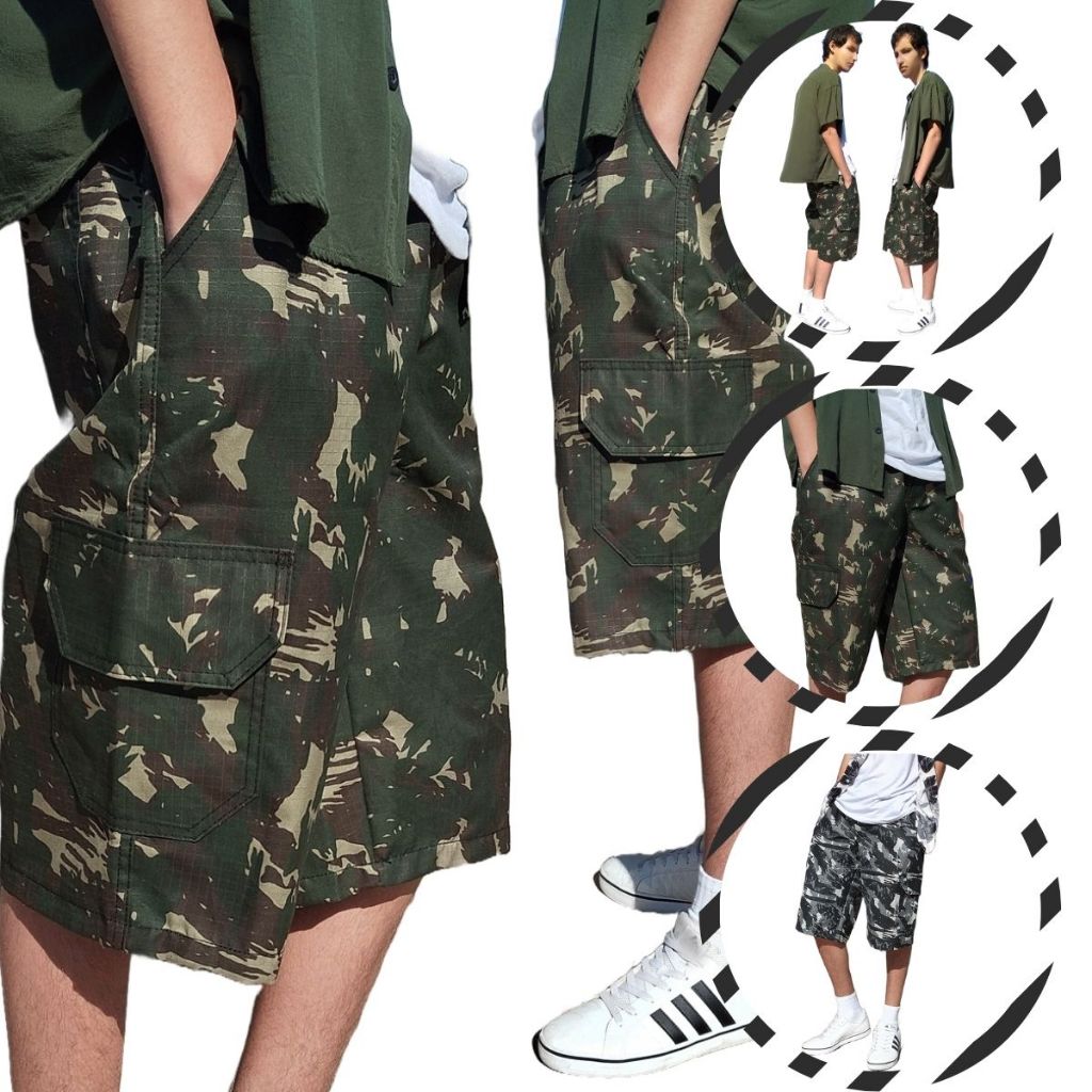Bermuda Cargo Camuflada Exercito Tatica Skate Casual Grande ate Plus Size