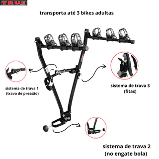 Suporte de Bicicleta para Carro Engate Bola True 3 Bikes Preto em Oferta na Shopee