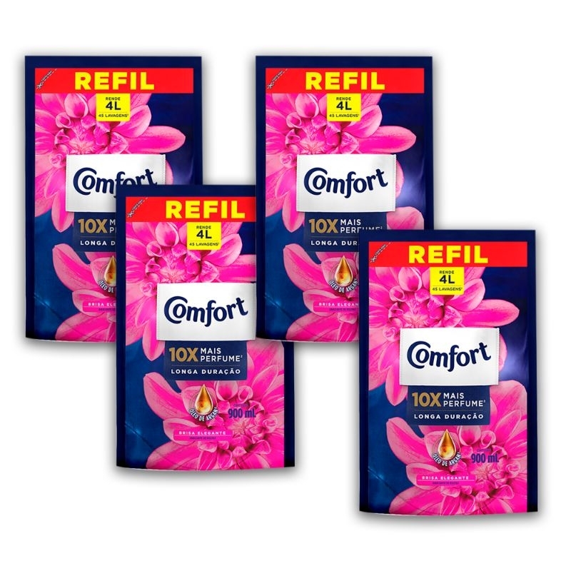 Amaciante Comfort Concentrado Brisa Elegante 900ml Refil Kit com 4 Unidade