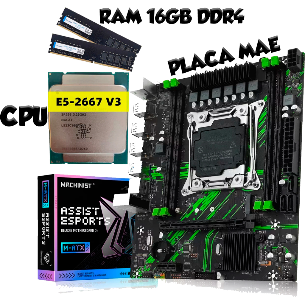Kit Xeon X99 Completo Placa Mãe + Processador Xeon 2667-V3 + 16Gb Ram DDR4