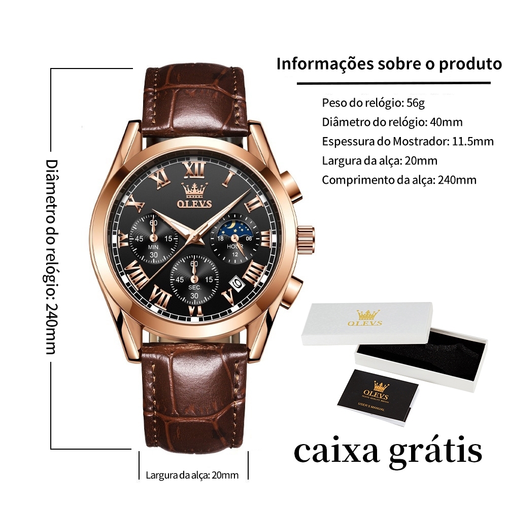 Imagem do produto OLEVS Relógio Masculino 2871 Relogio A Prova D'água Luxo Orient Leather Multifuncional Calendário 6