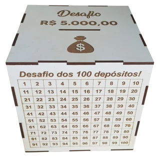 Cofre MDF Desafio 1Mil / 5Mil / 10Mil / 20Mil - Caixa De Madeira - Escolha Sua Meta E Realize Seus Sonhos em Oferta na Shopee