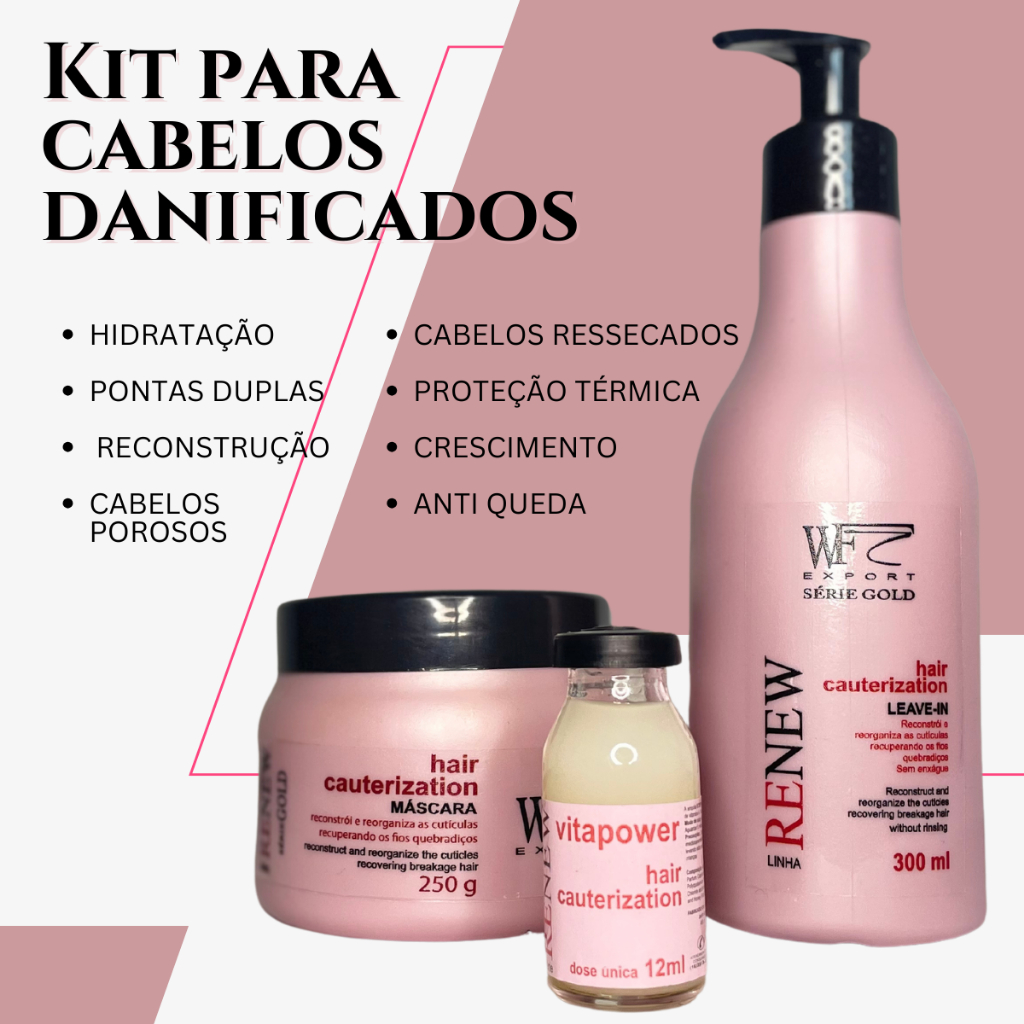 Kit 3 Peças Cabelos Danificado Poroso Ressecado Ponta Dupla Hidratação ...