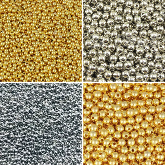 Pérola ABS cromada/metálica cor níquel, dourado ou ouro velho 3mm, 6mm ...