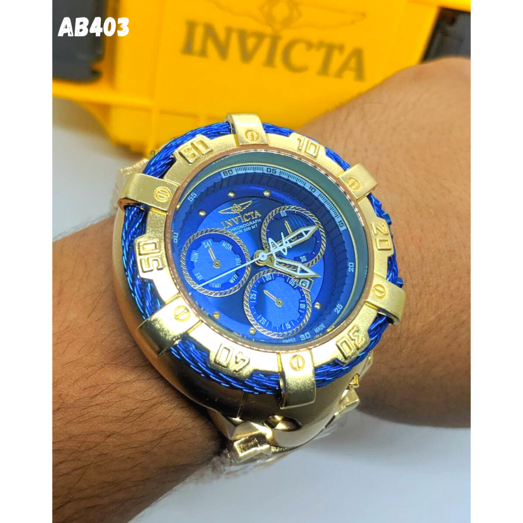 Relógio invicta Thunderbolt Dourado/Azul c/ caixa premium | Shopee Brasil