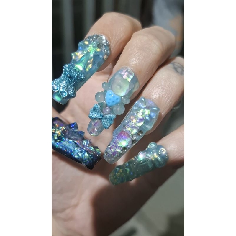 15 unhas postiças gel com adereços coreanas kawaii gyaru + kit ...