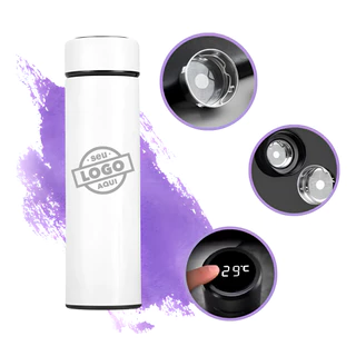 Garrafa Térmica de Inox LED Temometro Medidor de temperatura 500ml + Personalizada Personalização Nome Logo e Times -