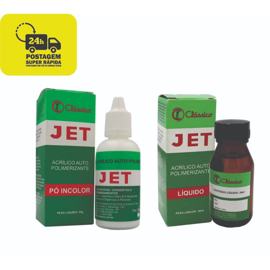 Resina Acrílica Autopolimerizável Jet Pó 25g / Líquido 30ml - Clássico ...