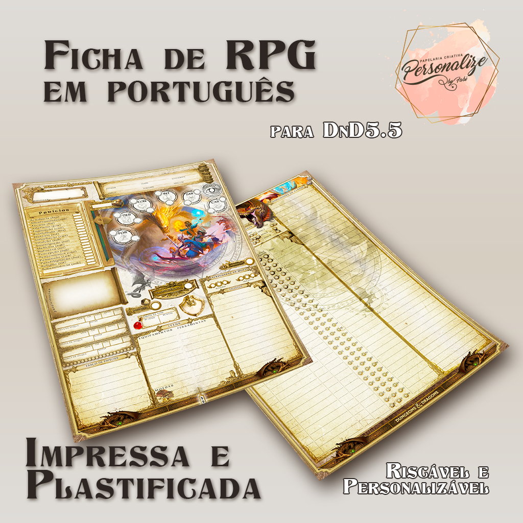 Kit de 3 Fichas Luxuosas de RPG Reutilizáveis Impressas e Plástificadas ...