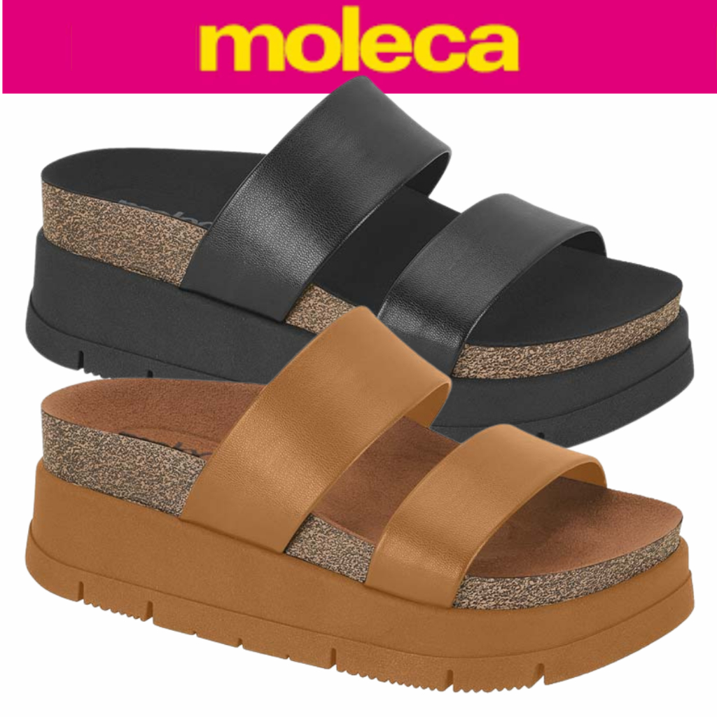 Sandália Feminina Moleca Papete Plataforma Grossa Duas Tiras