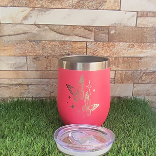 COPO TÉRMICO MODELO CUIA - 350ML PAREDE DUPLA - PERSONALIZADO A LASER COM O TEMA: BORBOLETAS E ESTRELAS