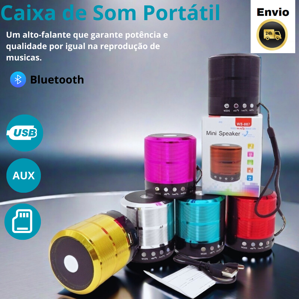 Caixa de som WS- 887 Redonda de Portátil FM AM BLUETOOTH
