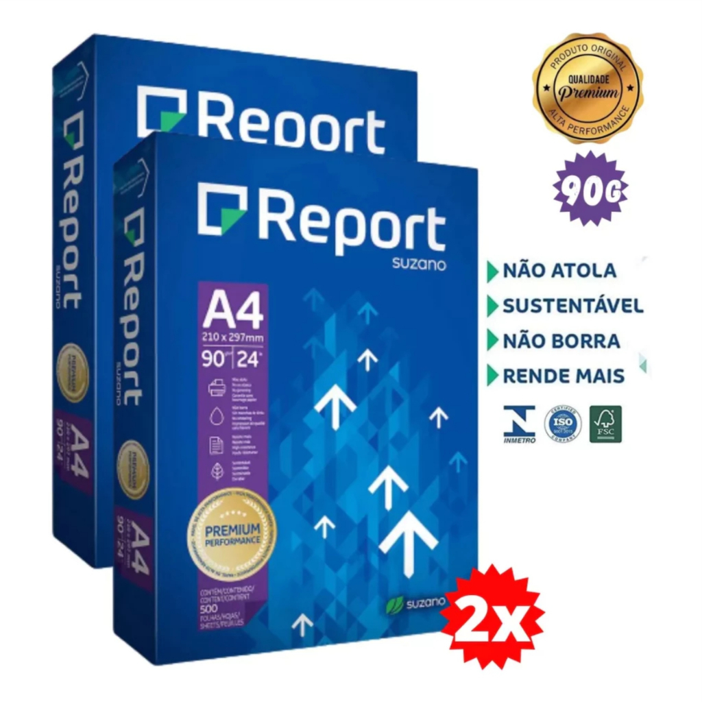 Papel Sulfite A4 90g Premium Report Suzano 1000 Folhas