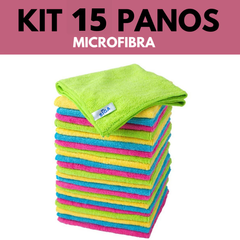 Kit 15 Pano Microfibra Atoalhado de Limpeza 28x28cm Super Absorvente Multiuso