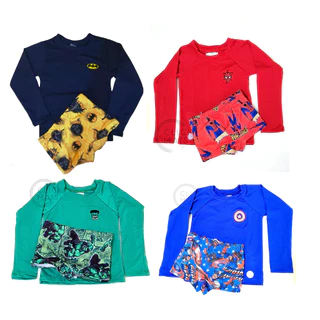 camisa uv + sunga infantil proteção solar BORDADO conjunto praia personagem marvel camiseta criança