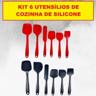 Kit 6 Utensílios Silicone Pão Duro De Cozinha Vermelho Ou Preto Flexível Útil Durável em Oferta na Shopee