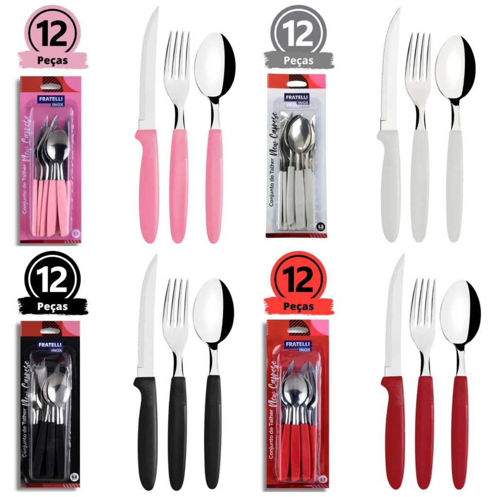 Jogo Talheres Faqueiro Cozinha 12 Peças Aço Inox Conjunto Colher Faca ...