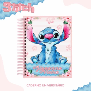 Caderno Personalizado Escolar Universitário Stitch Espiral Capa Dura 10 Matérias 200 Folhas
