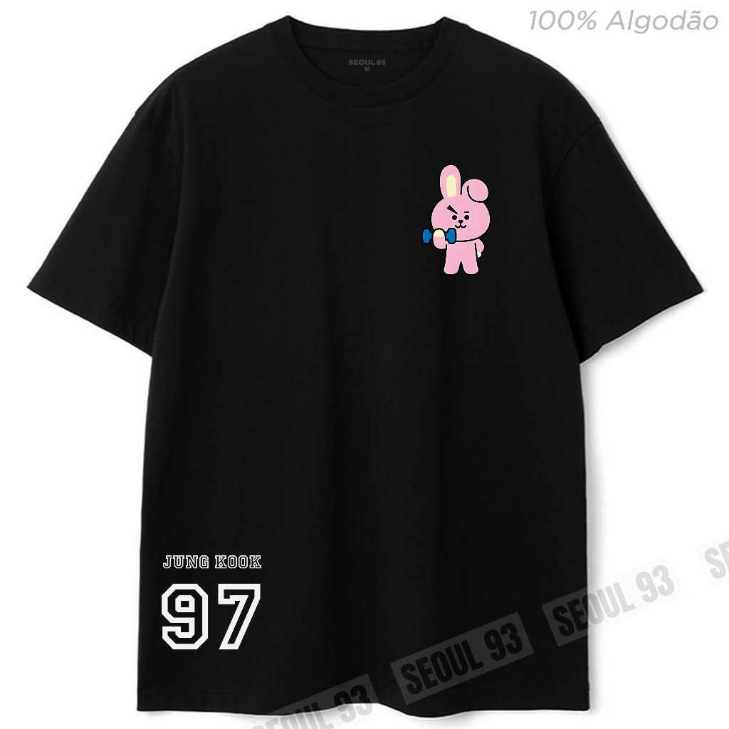 Camiseta BT21 Cooky BTS Jeon Jungkook 100% Algodão Blusa Oversized