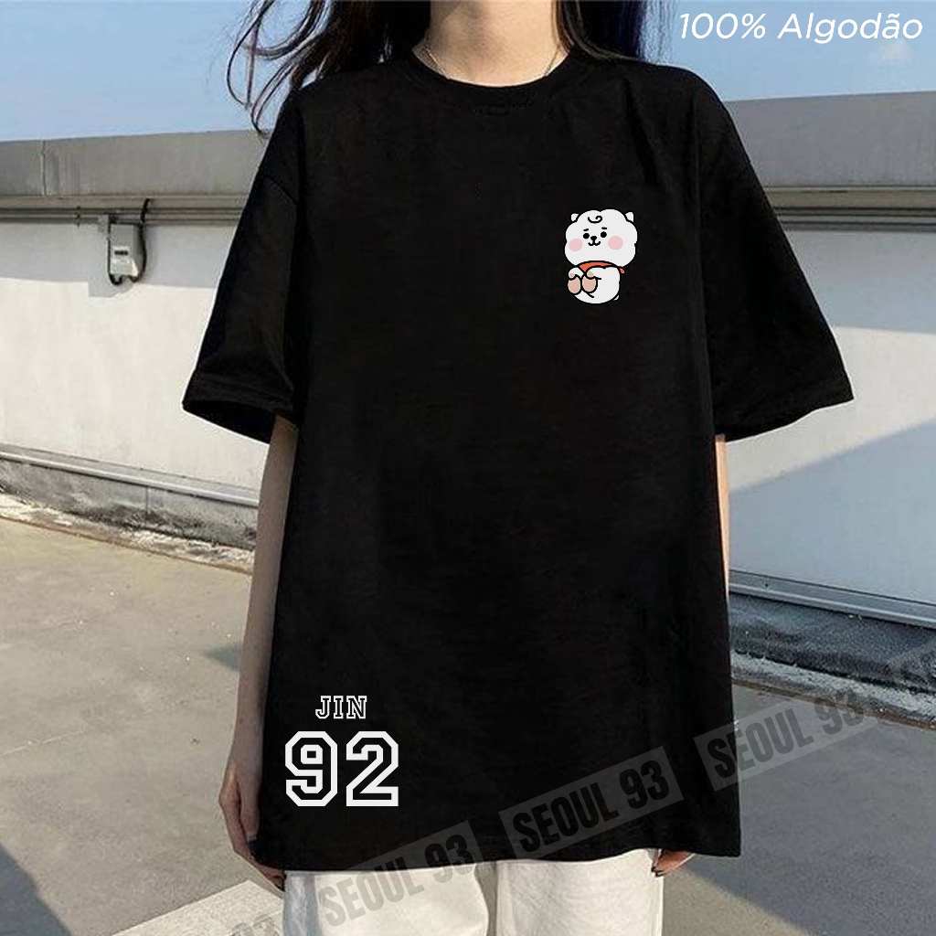 Camiseta BT21 RJ BTS Jin Kim Seok-jin 100% Algodão Blusa Oversized