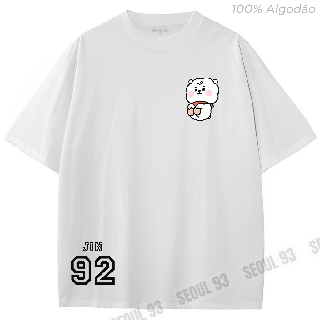 Camiseta BT21 RJ BTS Jin Kim Seok-jin 100% Algodão Blusa Oversized