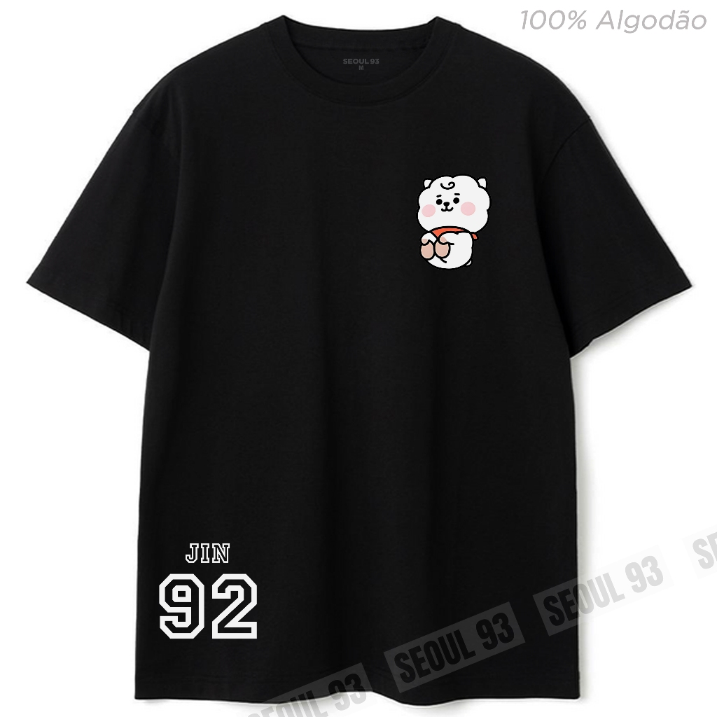 Camiseta BT21 RJ BTS Jin Kim Seok-jin 100% Algodão Blusa Oversized