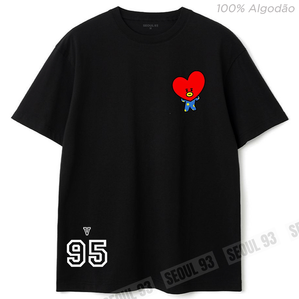 Camiseta BT21 Tata BTS V Kim Tae-hyung 100% Algodão Blusa