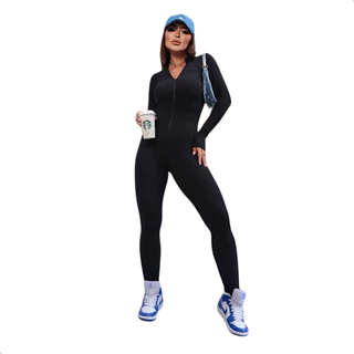 Macacão Feminino Manga Longa Canelado Gringa Virginia Ziper