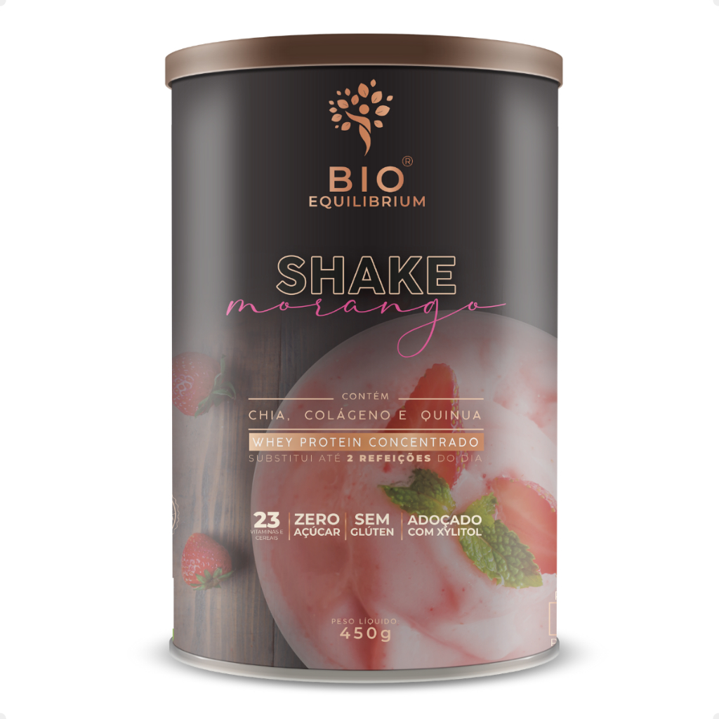 Shake em Pó Morango Whey Concentrado Chia Colageno Quinoa Xylitol Zero ...