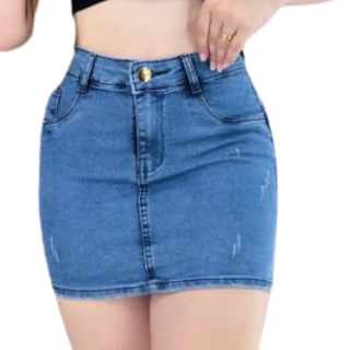 Saia Jeans Feminina Curta Empina Bumbum Cintura Alta