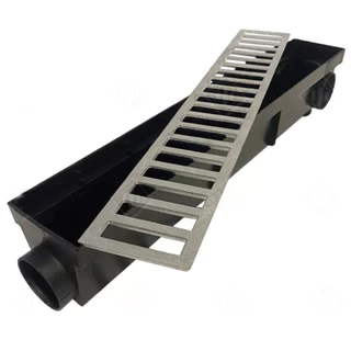 ralo linear modular 8x50cm grelha + coletor garagem, borda de piscina, área externa ( 1 peça de 50cm ) RR GRELHAS
