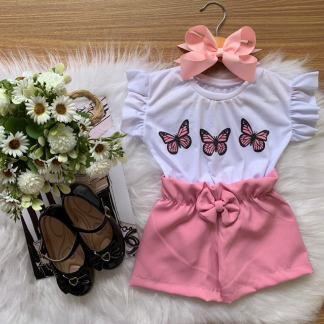 Conjunto Infantil Menina Borboleta Rosa Bebe 