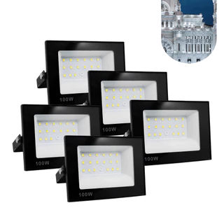 Kit 5 Refletor Led 100w Holofote Prova Dágua Bivolt Luz Branco Frio
