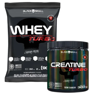 Kit 1x Whey Turbo 900g + 1x Creatina Turbo 300g - BlackSkull em Oferta na Shopee