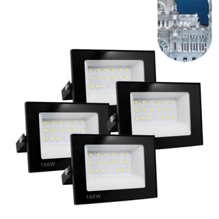 Kit 4 Refletor Led 100w Holofote Bivolt Prova Dágua Branco Frio