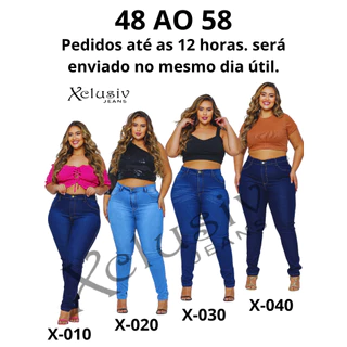 Calça jeans feminina plus size elastano premium cintura alta lycra strech curve