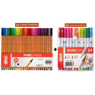 Kit Canetas Coloridas Ponta Fina 24 Cores + 24 Cores Dual Brush/Fineliner