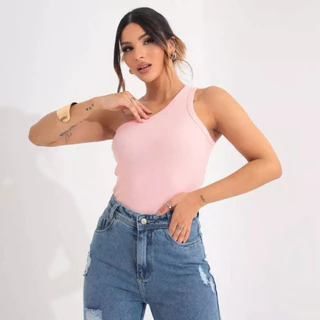 Blusa Feminina Nula Manga Ribana Canelada Algodão Mula Manca Ombro Só Básica Social Elegante