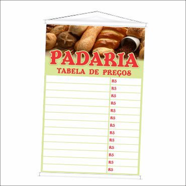 Banner de Padaria Tabela de Preço produzido em lona. Cartaz 