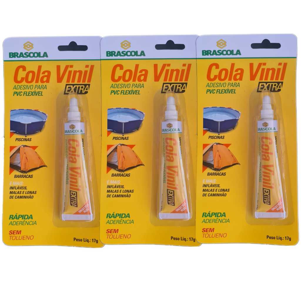 COLA VINIL EXTRA 17 g KIT 3 UNIDADES PRA PISCINAS/BOIAS/LONAS DE