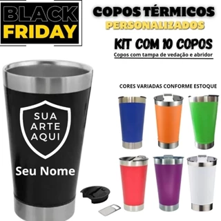 kit 10 Copos térmicos personalizado de 473ml com tampa e abridor.Logo e nome gravado a laser.