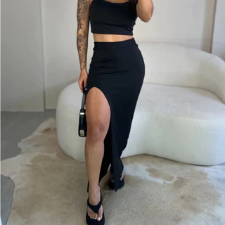 Saia Longa Fenda Feminina Sensual Saia Com Abertura Sensual Elegante Em Suplex