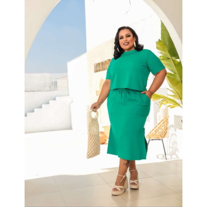 Conjunto Feminino Saia Midi Moletinho Conjunto De Saia Midi E