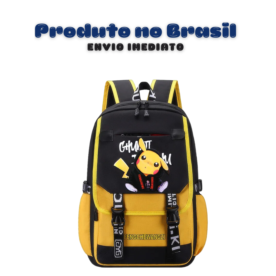 Mochilas escolares de anime Pikachu para homens e mulheres