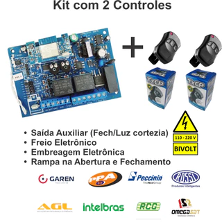 KIT Central Placa Motor Portão Universal Wifi Abra Pelo Celular APP Gratuito + 2 Controles Remoto